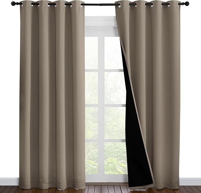 NICETOWN Taupe Full Shade Curtain Panels, Pair of Energy Smart & Noise Blocking Out Blackout Drapes for Dining Room Window, Thermal Insulated Guest Room Lined Window Dressing(Taupe, 55 x 86 inch)