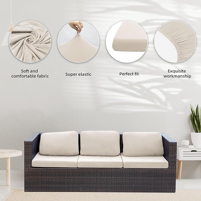 8Pcs Stretch Patio Cushion Covers,Outdoor Couch Covers Replacement,Outdoor Couch & Sofa Slipcovers,for Patio Furniture Cushion Covers,Washable Reusable urniture Protector(Beige,8PCS)