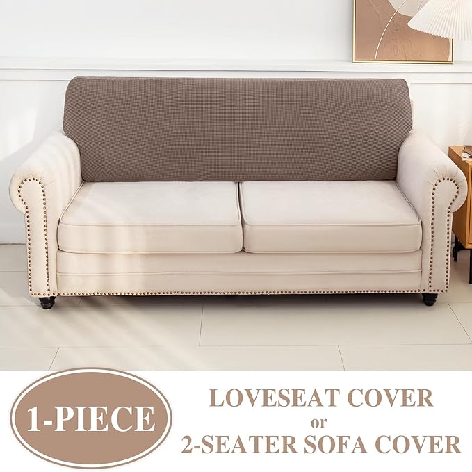 Couch Cushion Cover Loveseat Cover or 2 Seat Sofa Cover Washable Stretch Sectional Sofa Slipcover(1 Piece for Loveseat or Sofa 2-Seater, Khaki)