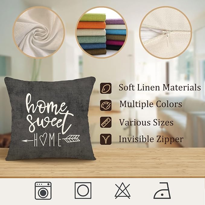YCOLL Pillow Covers 18x18 Modern Sofa Throw Pillow Cover, Decorative Outdoor Linen Fabric Pillow Case for Couch Bed Car (Rustic Gray, 18x18,Set of 4)