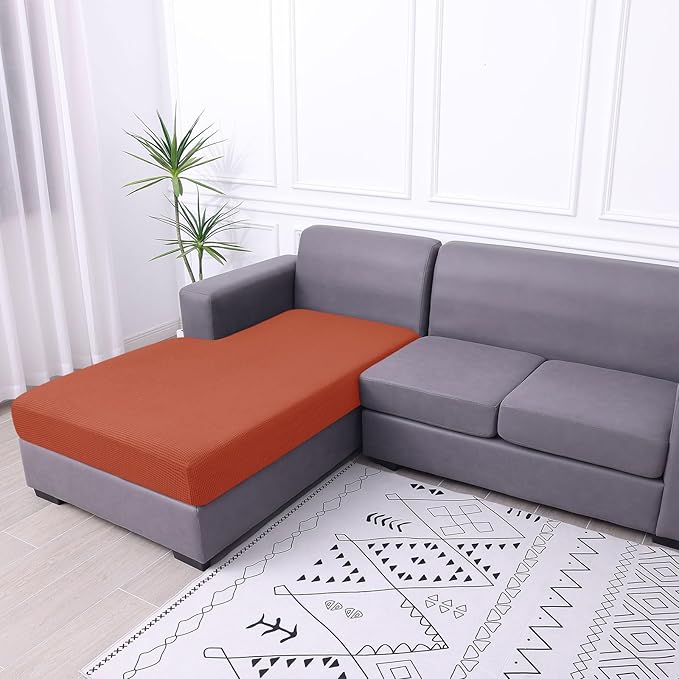 hyha Waterproof Couch Cushion Covers, Sectional Sofa Cushion Slipcovers L Shape, Thick Stretch Jacquard Fabric, Washable Chaise Lounge Cover with Elastic Bottom (1 Piece for Chaise, Rust)