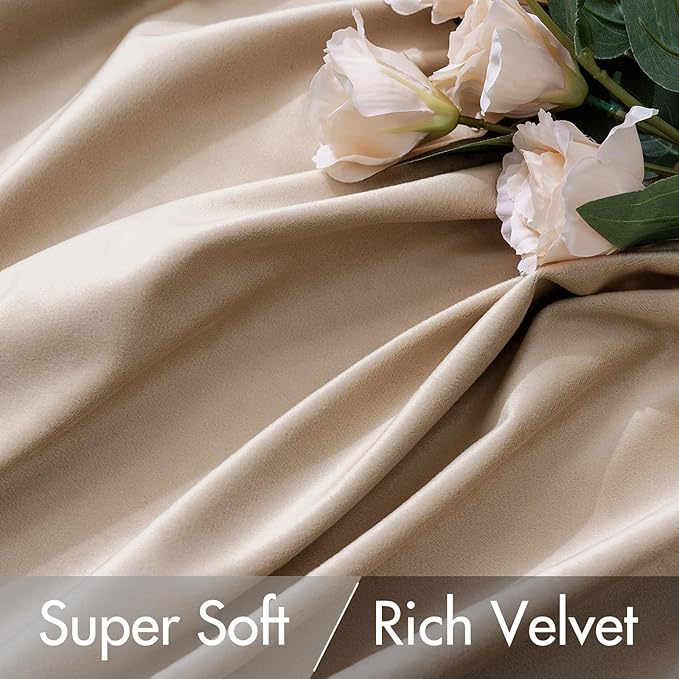 MIULEE Velvet Curtains 63 inch Length 2 Panels - Luxury Blackout Curtains for Bedroom Living Room Thermal Insulated Super Soft Window Drapes Rod Pocket & Back Tab, Camel Beige, W52 x L63 inches