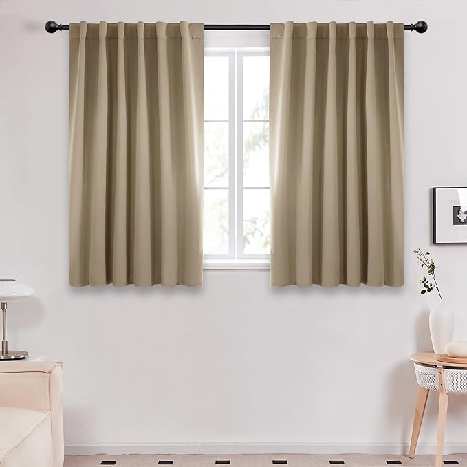 Deconovo Blackout Curtains for Kitchen Window Back Tab and Rod Pocket Curtains Room Darkening Curtains 52Wx45L Inch Khaki 2 Panels