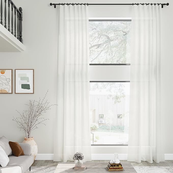 Linen Off White Curtains 135 inch Extra Long for Living Room Back Tab Light Filtering Semi Sheer Drapes Modern Farmhouse Coastal Decor Cotton Textured Curtain for Floor to Ceiling High Window 52x135