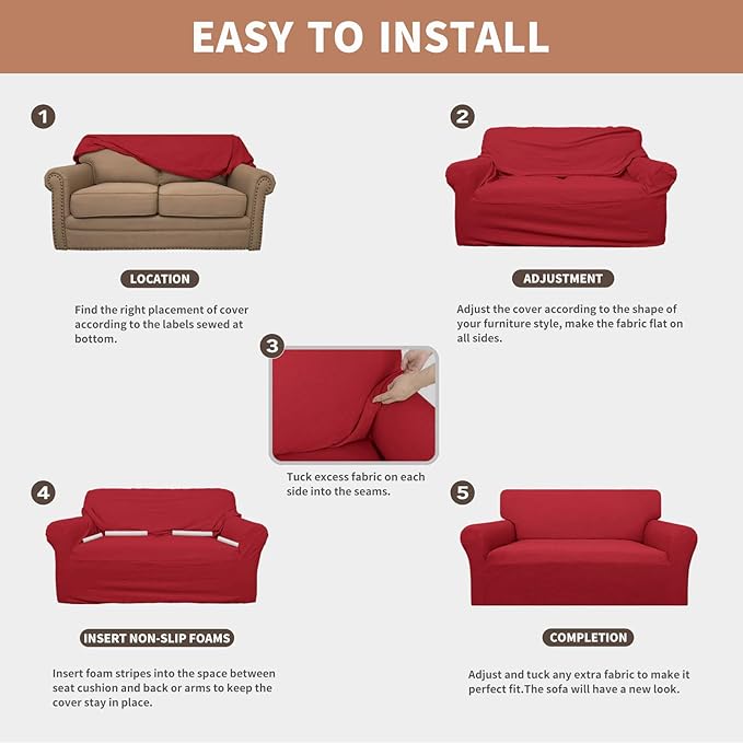 Easy-Going 100% Waterproof Couch Cover, Dual Waterproof Sofa Cover, Stretch Jacquard Sofa Slipcover, Leakproof Furniture Protector for Kids, Pets, Dog and Cat (Oversized Sofa, Christmas Red)