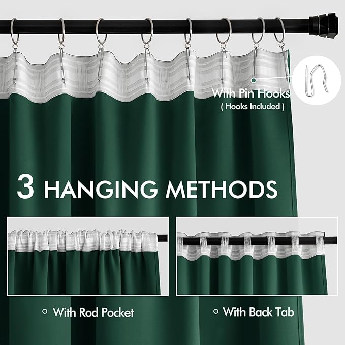 MIULEE Christmas Hunter Green Back Tab Blackout Curtains 84 Inch Length 2 Panels Set for Living Room Bedroom, Rod Pocket/Pinch Pleat Thermal Insulated Room Darkening Pleated Light Blocking Drapes