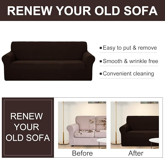 U-NICE HOME 4 Seater Stretch Couch Cover Sofa Cover Washable Sofa Slipcover Furniture Protector for 3 Cushion Couch Sofa Pet Friendly, Chocolate