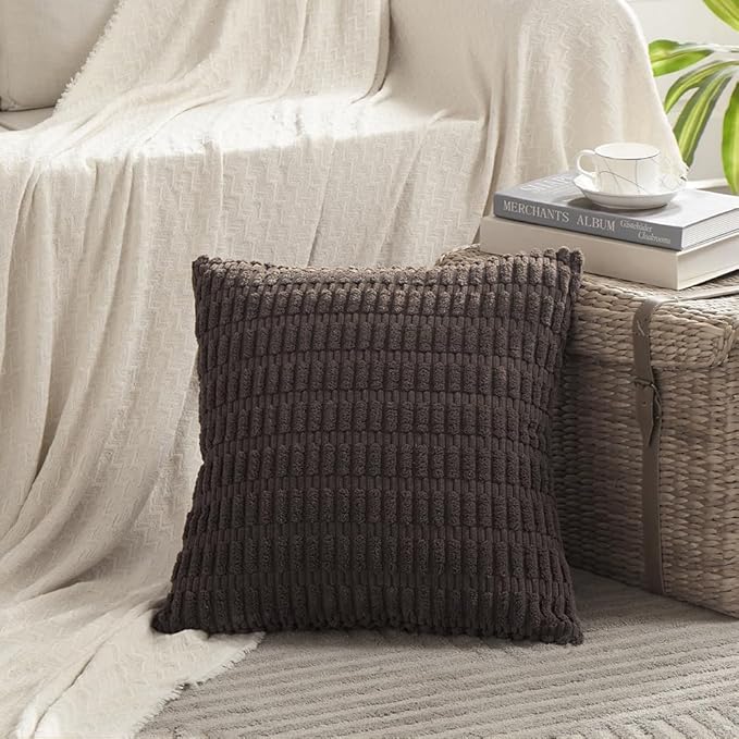 Fancy Homi 4 Packs Boho Dark Brown Decorative Throw Pillow Covers 20x20 Inch for Living Room Couch Bed Sofa, Rustic Modern Farmhouse Home Decor, Soft Plush Corduroy Square Cute Cushion Case 50x50 cm