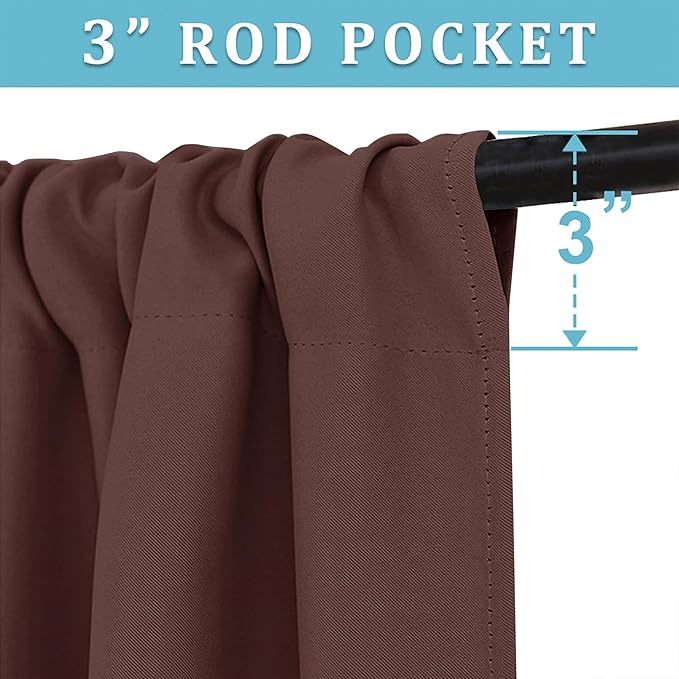 RYB HOME Blackout Curtains for Bedroom Living Room 63 inches Long, Thermal Insulated Privacy Rod Pocket Drapes for Nursery Office Home Theater, Width 42 by Length 63, Chocolate Brown, 2 Panels