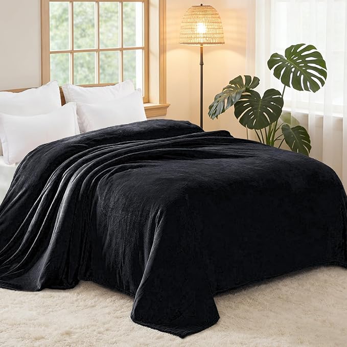 Exclusivo Mezcla Fleece Blanket Twin Size for Bed, Super Soft and Warm, All Season, Cozy, Plush, Lightweight, 60x80 Inches Black