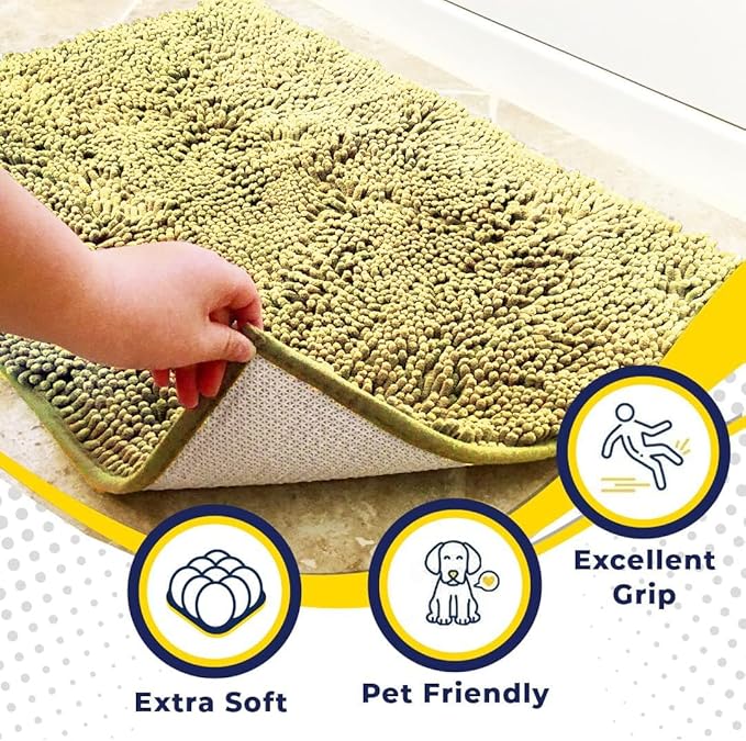 Muddy Mat® | Super Absorbent Door Mat Indoor, Microfiber Quick Dry Chenille Entryway Rug, Non-Slip Front Door Mat, Indoor Mats for Entryway, Machine Washable Pet Rug, Yellow 48" x 72"