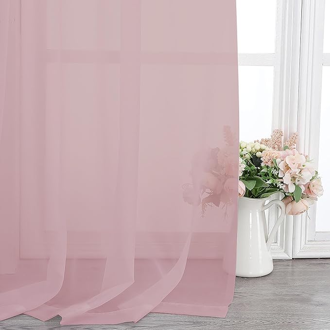 Chyhomenyc Blush Pink Sheer Curtains 108 Inches Long - Light Filtering Voile Extra Long Panel Drapes for Floor to Ceiling Window, Elegant Soft Living Room Curtains, Each 42Wx108L Inch, 9FT, 2 Panels