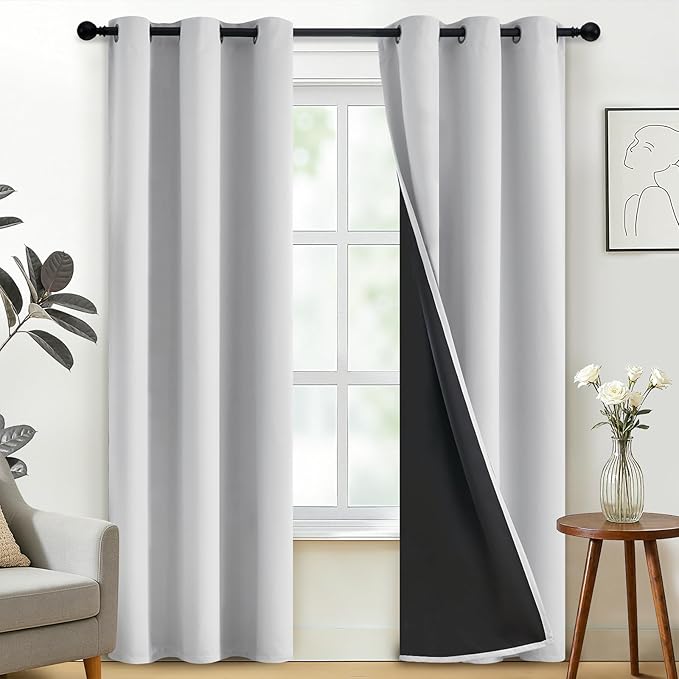 SimpleHome 100% Blackout Curtains for Bedroom,Thermal Insulated White Grommet Window Drapes Room Darkening Curtains for Living Room with Black Back,38 x 84 Inch,2 Panels