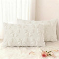 decorUhome Cream White Bow Pillow Covers Set of 2 Coquette Aesthetic Cute Preppy Plush Faux Pillowcases for Girly Bedroom or Couch 12x20 Inch