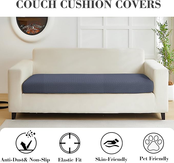 Couch Covers for 2 Cushion Sofa Pet Friendly Couch Cushion Covers Universal Sofa Covers Washable Stretch Slipcovers for Sectional Sofa (Texture Metal Gray,Large Double Seat Cover)