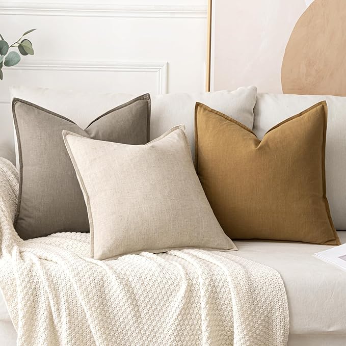 MIULEE Decorative Linen Euro Sham Pillow Covers 24x24 Inch Tan TaupeBoho Farmhouse Neutral Winter Couch Throw Pillows for Bed Pack of 2 Accent Modern Pillowcase Sofa Livingroom Home Decor