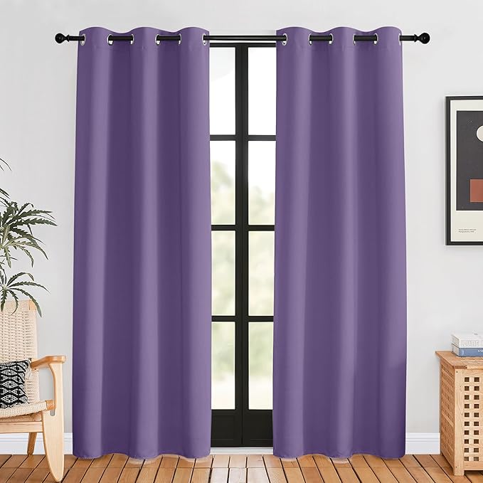 NICETOWN Blackout Curtains for Bedroom, Lilac Purple, 42 W by 80 L, Set of 2, Thermal Insulated Curtains & Drapes with Grommet Top for Living Room, Privacy Window Treatment Draperies