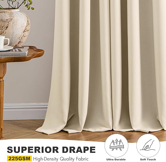 MIULEE Cream Beige Blackout Curtains for Bedroom Living Room 63 Inches Long 2 panels, Thermal Insulated Room Darkening Drapes Solid Grommet Top Noise Reducing Light Blocking Window Curtains 40x63 Inch
