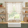 jinchan Belrose Linen Floral Cafe Curtains 54 Inch Length Embroidered Farmhouse Curtains for Kitchen Bedroom Bathroom Small Windows Curtain Set Light Filtering 2 Panels Beige