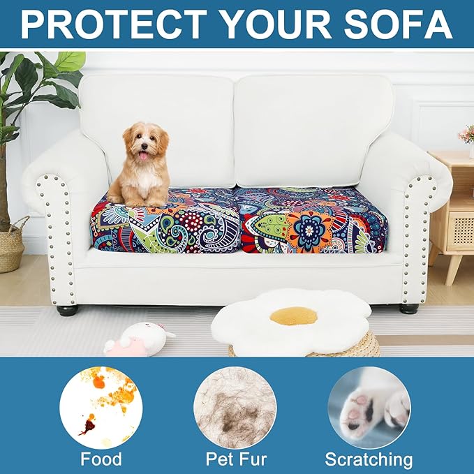 Smiry Printed Couch Cushion Covers, Stretch Soft Couch Covers for Sofa, Washable Non-Slip Sofa Slipcover Furniture Protector for Indoor and Outdoor (2 Pack, Blue Green)