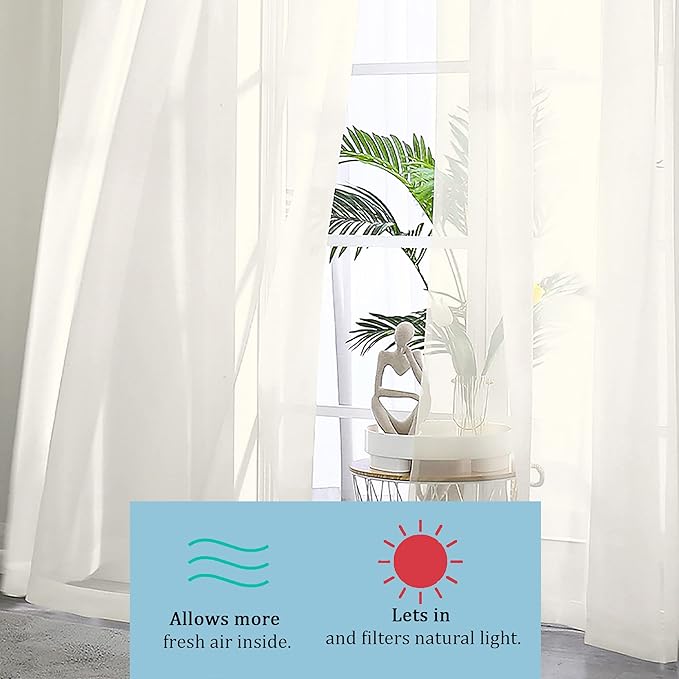 OWENIE Sheer Curtains 90 Inches Long, Elegant Sheer Curtains for Bedroom, Window Voile Sheer Curtain Panels/Drapes/Treatment for Living Room, 2Pcs, Each 42" W x 90" L, Ivory