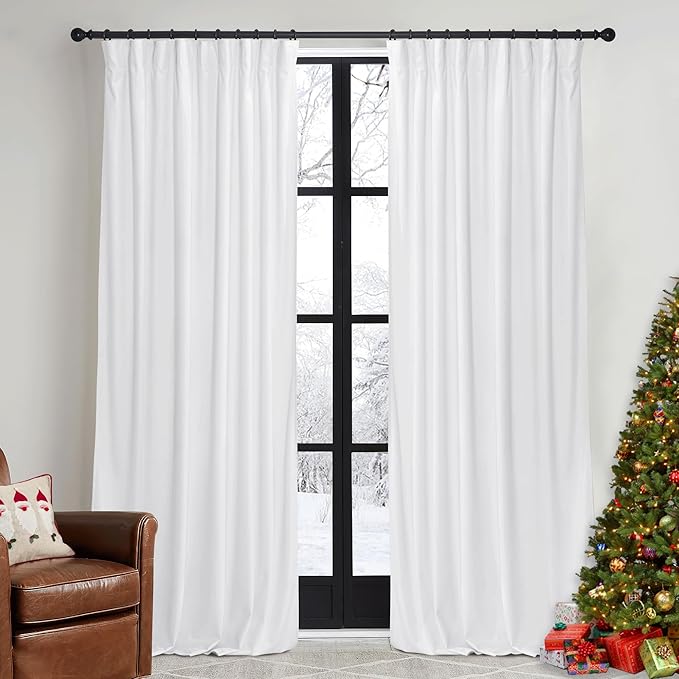 RYB HOME White Velvet Curtains 84 inches 2 Panels Set - Plush Soft Modern Decorative Drapes Thermal Insulted Window Treatment Panels for Bedroom Living Room Dining Room, W52 x L84