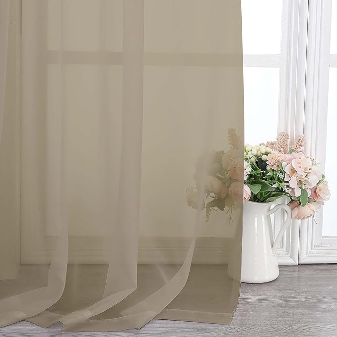 Chyhomenyc Taupe Sheer Curtains 108 Inches Long - Light Filtering Voile Extra Long Panel Drapes for Floor to Ceiling Window, Elegant Soft Living Room Curtains, Each 42Wx108L Inch, 9FT, 2 Panels