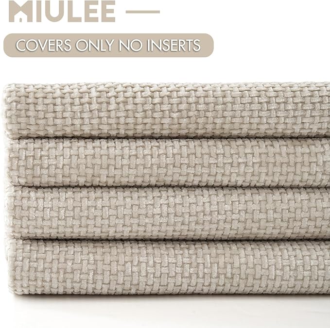 MIULEE Pack of 4 Couch Throw Pillow Covers 18x18 Inch Cream Soft Decorative Chenille Pillow Covers Farmhouse Accent Cushion Covers for Boho Spring Home Decor Sofa Bedroom Living Room
