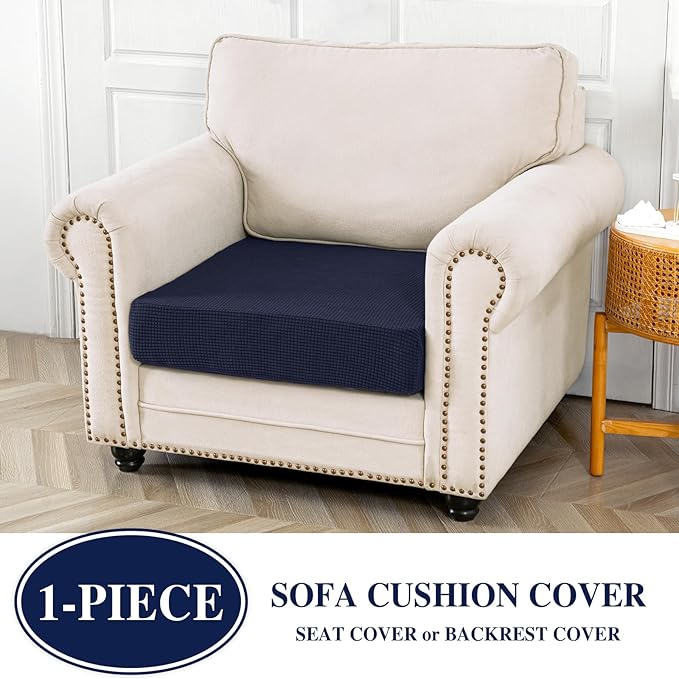 Couch Cushion Cover Seat Cushion Cover Stretch Armchair Cover Separate Sectional Sofa Slipcovers Furniture Protector(1 Piece for Seat or Sofa Backrest, Navy)