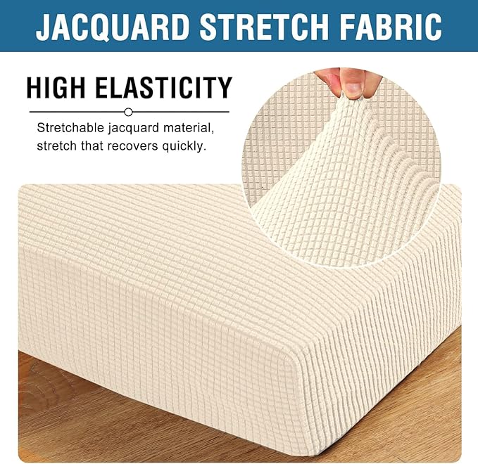 H.VERSAILTEX Super Stretch Individual Seat Cushion Covers Sofa Covers Couch Cushion Covers Slipcover Sets Thick Jacquard Textured Twill Fabric (1 Piece Chair Cushion Cover, Cream)