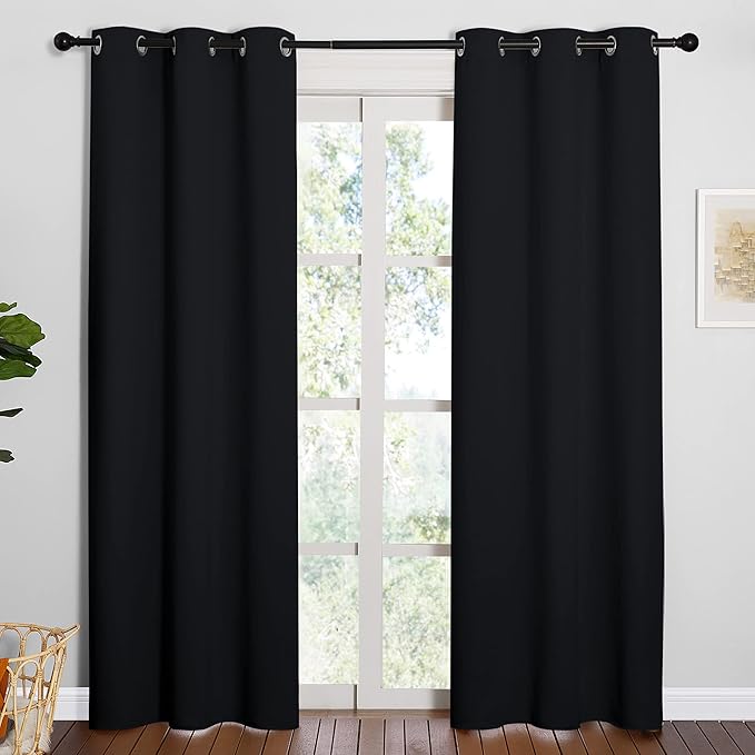 NICETOWN Thermal Insulated Black Blackout Curtains/Drapes 84 inches Length 2 Panels Set for Living Room, 42 inches Wide, Privacy Sound Reducing Room Darkening Draperies Window Treatment