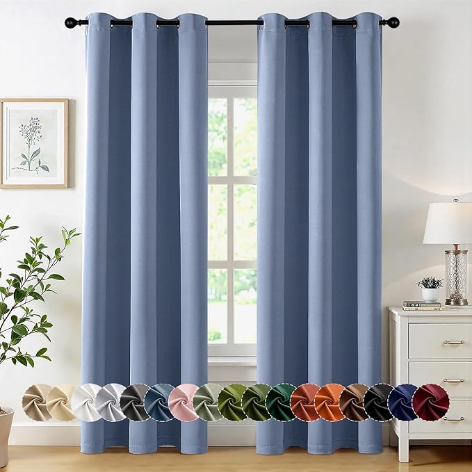 MIULEE Denim Blue Blackout Curtains for Bedroom Living Room 72 Inches Long 2 Panels, Thermal Insulated Room Darkening Drapes Solid Grommet Noise Reduction Light Blocking Window Treatments 40x72 Inch