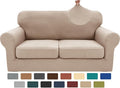 XINEAGE 2026 New 3 Pieces Couch Covers for 2 Cushion Sofa Super Stretch Loveseat Slipcover Pet Dog Universal Slip Cover Anti Slip Love Seat Furniture Protector (Khaki, 55"-69")