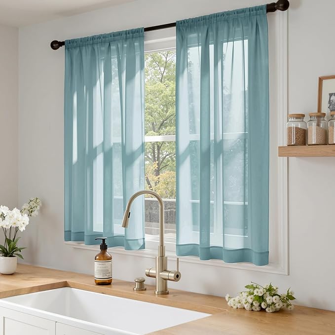 MIULEE Dusty Blue Sheer Curtains 63 Inches Long, 4 Panels Set, Light Filtering Rod Pocket Voile Drapes for Living Room and Bedroom, Airy Soft Fabric Window Treatments, 42 x 63 Inches