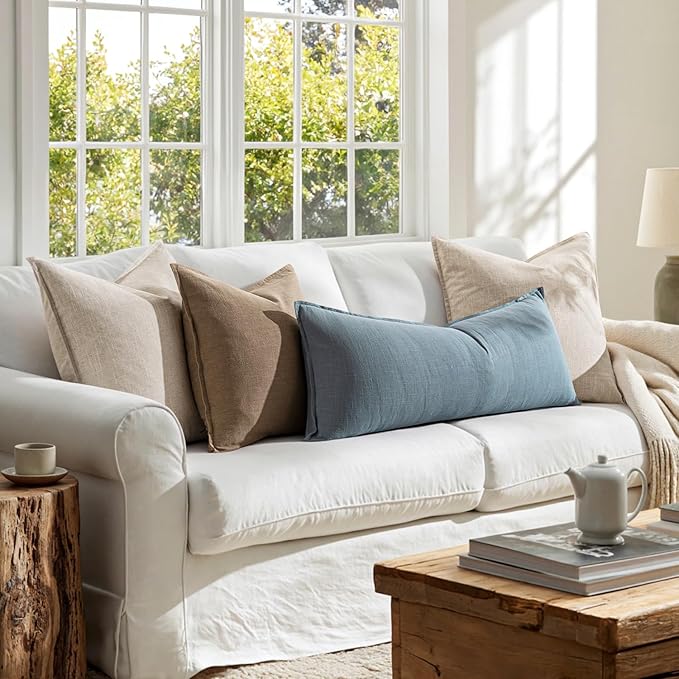 MIULEE Decorative Long Lumbar Throw Pillow Cover for Bed 14x36 Blue Grey Boho Farmhouse Neutral Couch Pillowcase Pack of 1 Accent Modern Sofa Cushion Livingroom Home Decor (Covers Only)