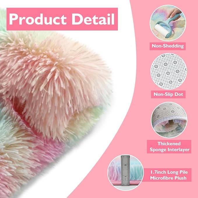 Shag Area Rug for Bedroom 4x6,Fluffy Area Rugs for Living Room,Soft Fuzzy Rug Non-Shedding Indoor Plush Carpet for Kids Bedroom Nursery Dorm Home Decor,Rainbow