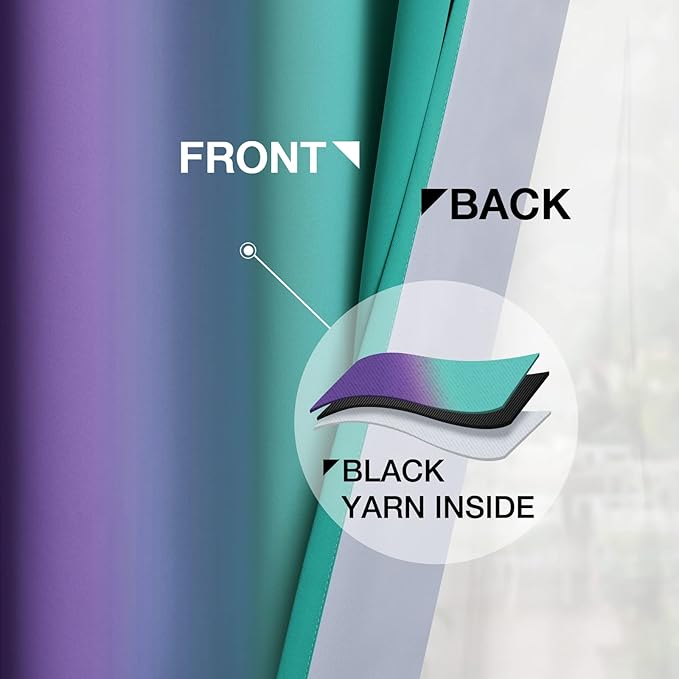 Yakamok Ombre Teal and Purple Curtains for Bedroom, Gradient Room Darkening Curtains 72 inches long,Grommet Thermal Insulated Light Blocking Window Drapes/Curtain for Living Room,52 x 72 Inch,2 Panels