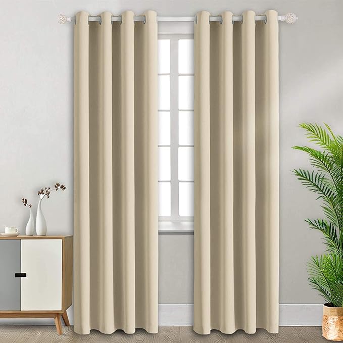 BGment Room Darkening Curtains 96 Inches Long - Grommet Thermal Insulated Drapes Window Treatment Curtains for Bedroom, 2 Panels, 55 x 96 Inch, Beige