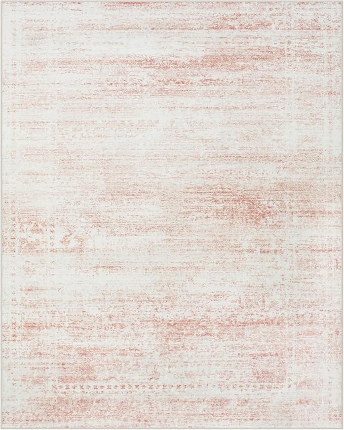 Washable Rugs 4x6 Area Rugs for Living Room,Bedroom,Kids Room,Nursery- Soft Faux Wool Small Carpets,Non Slip&Non-Shedding Low Pile Vintage Print Rugs for Enterway,Home Office Decor-Pink White