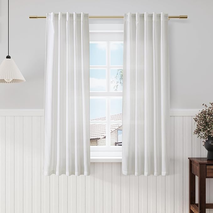 Off White Linen Curtains 63 inches Long for Bedroom Back Tab Sheer White Curtains Narrow Mini Skinny Door Decor Cotton Textured Gauze Curtain for Bathroom Kitchen 2 Panel Set 38x63