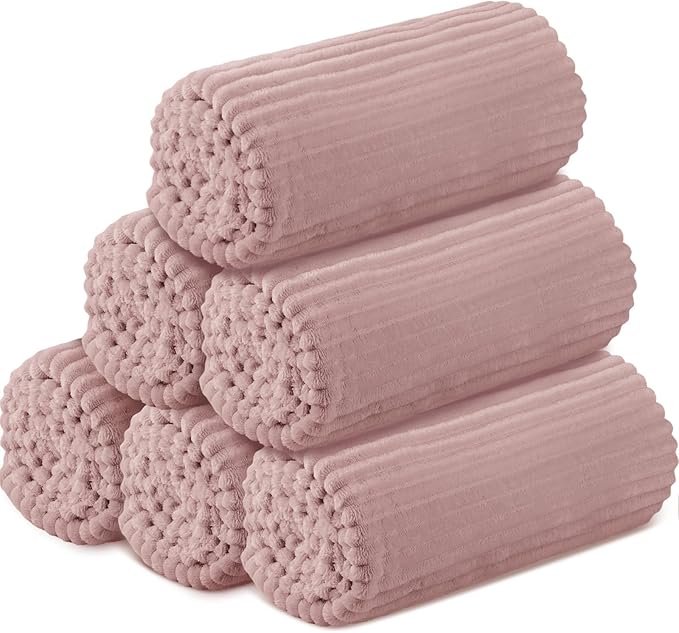 Buryeah 6 Pcs Flannel Throw Blanket Bulk 50 x 60 in Sleepover Blanket Outdoor Wedding Throw Lightweight, Oeko-tex Standard 100 Certified for Sofa Homeless Gifts (Rosewood Pink)