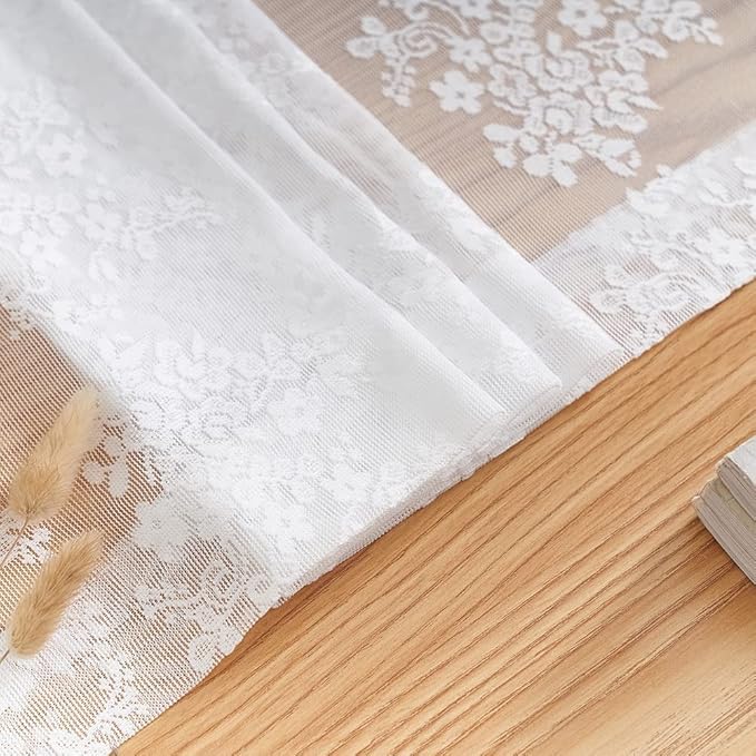 YJ YANJUN Vintage Lace Curtains White Sheer Curtains 96 inches Long 2 Panels Old Fashion Floral Victorian Voile Panels for Living Room Bedroom Rod Pocket Light Filtering 52Wx 96L