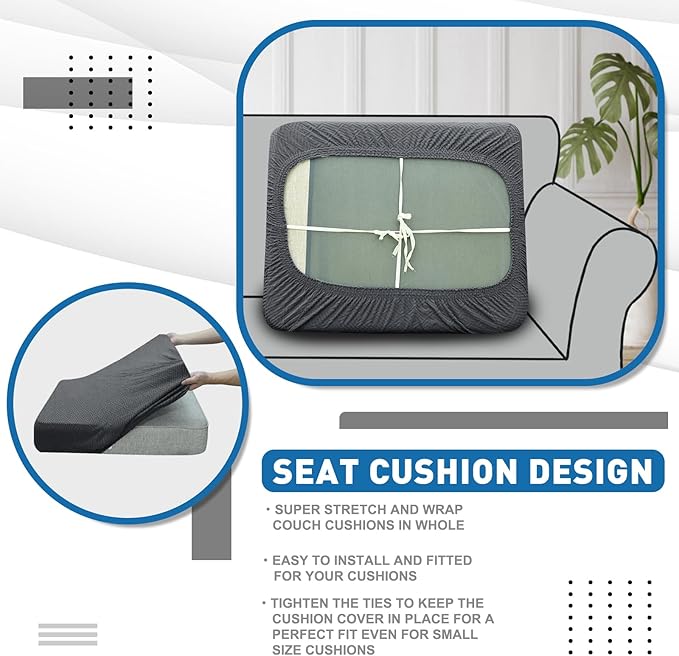 XINEAGE Large Couch Cushion Covers Seat Cushion Cover Thick Stretch Sofa Slipcovers 1 Piece Individual Couch Covers with Elastic Bottom(Single XL Seat Cushion/Backrest,Dark Grey)