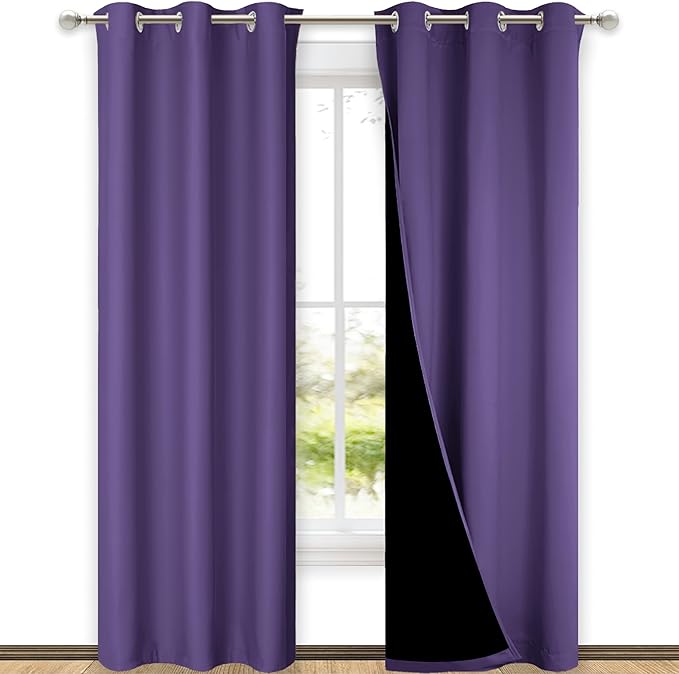 NICETOWN Blackout Curtains 80 inches Long, Full Light Blocking Drapes with Black Liner for Nursery, Thermal Insulated Draperies for Hall, Villa (Lilac Purple, 2 Pieces, 42" Wide Each Panel)