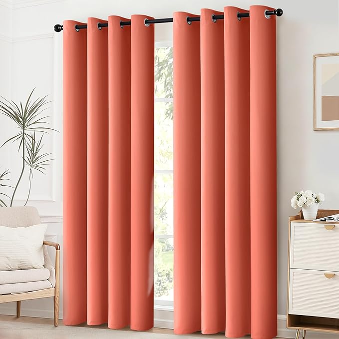Yakamok Blackout Curtains 84 Inches Long Coral Room Darkening Thermal Insulated Solid Grommet Top Window Treatment Drapes Curtain for Bedroom Living Room 52x84 inch, Coral Orange, 2 Panels