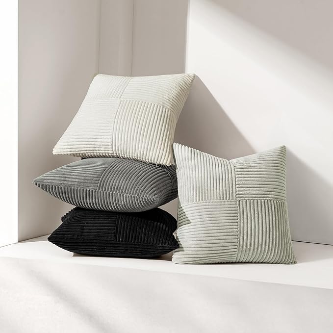 MIULEE Black Decorative Lumbar Throw Pillow Covers 14x22 Inch for Couch Bed Sofa Pack of 2 Boho Farmhouse Throw Pillows Soft Cross Corduroy Patchwork Textured Cushion Cases