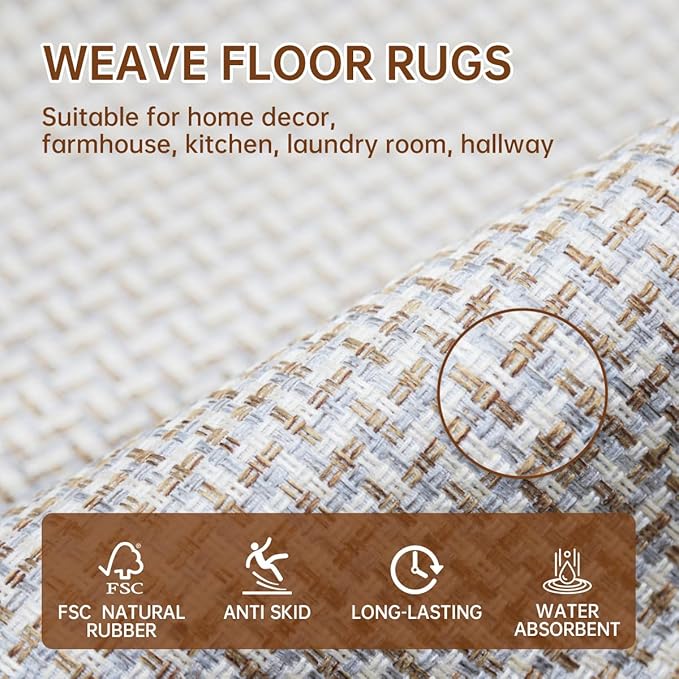 eqivei Kitchen Rugs and Mats Non Skid Washable Set of 2 PCS, Absorbent Runner Rugs for Kitchen, Front of Sink, Kitchen Mats for Floor, 17.3"x 47"+17.3"x 29" (Gray)