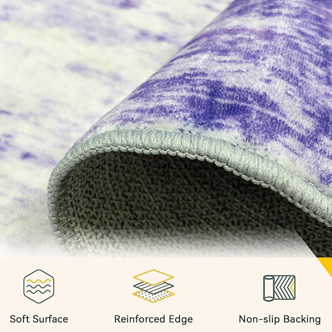 Washable Area Rugs 3'x5' Non-Slip Modern Abstract Soft for Living Room Entryway Bedroom Nursery, Print Pattern, Purple Gray Pink White
