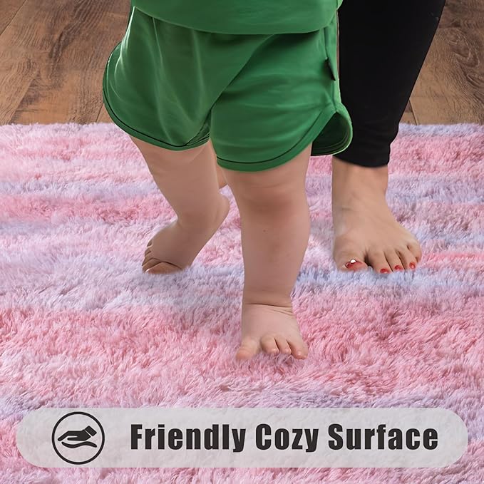 Soft Runner Rugs for Bedroom Hallways, 2x6 Abstract Pink Fluffy Shag Throw Area Rug Non Slip for Bedside Dorm, Long Shaggy Furry Carpet for Nursery Living Room