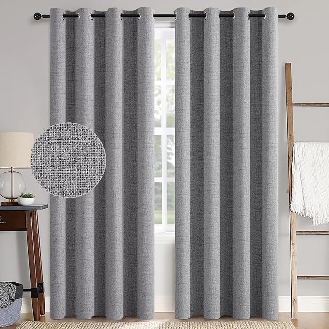 MIULEE Linen Texture Curtains for Bedroom Solid 100% Blackout Thermal Insulated Grey Curtains Grommet Room Darkening Curtains/Draperies Luxury Decor for Living Room Nursery 52x108 Inch (2 Panels)